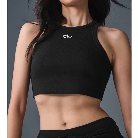 ALO Yoga Black White Aspire Cropped Tank Top Sz M - Picture 3 of 12